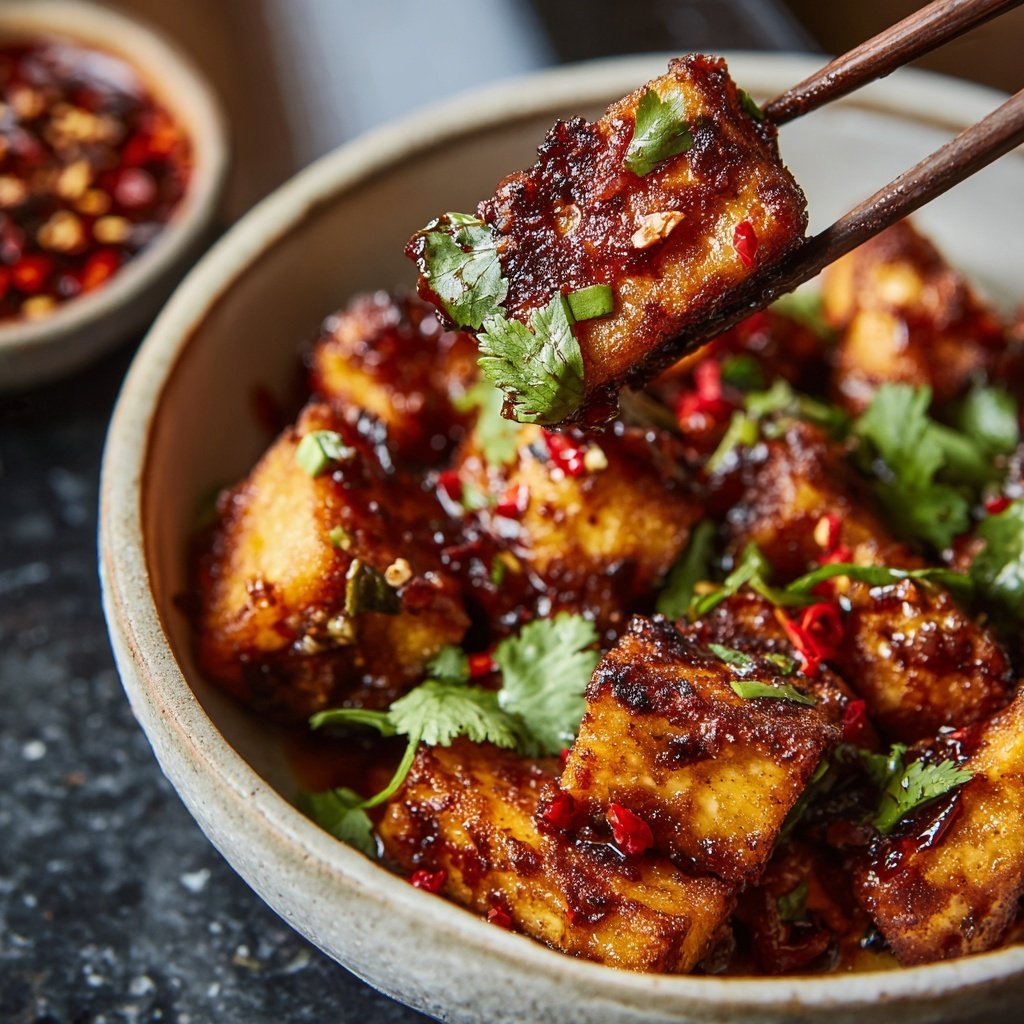 Knuspriger Tofu Schüsseln Chili Soße