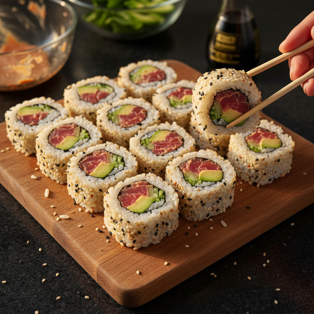 Würzige Thunfisch Sushi Rollen