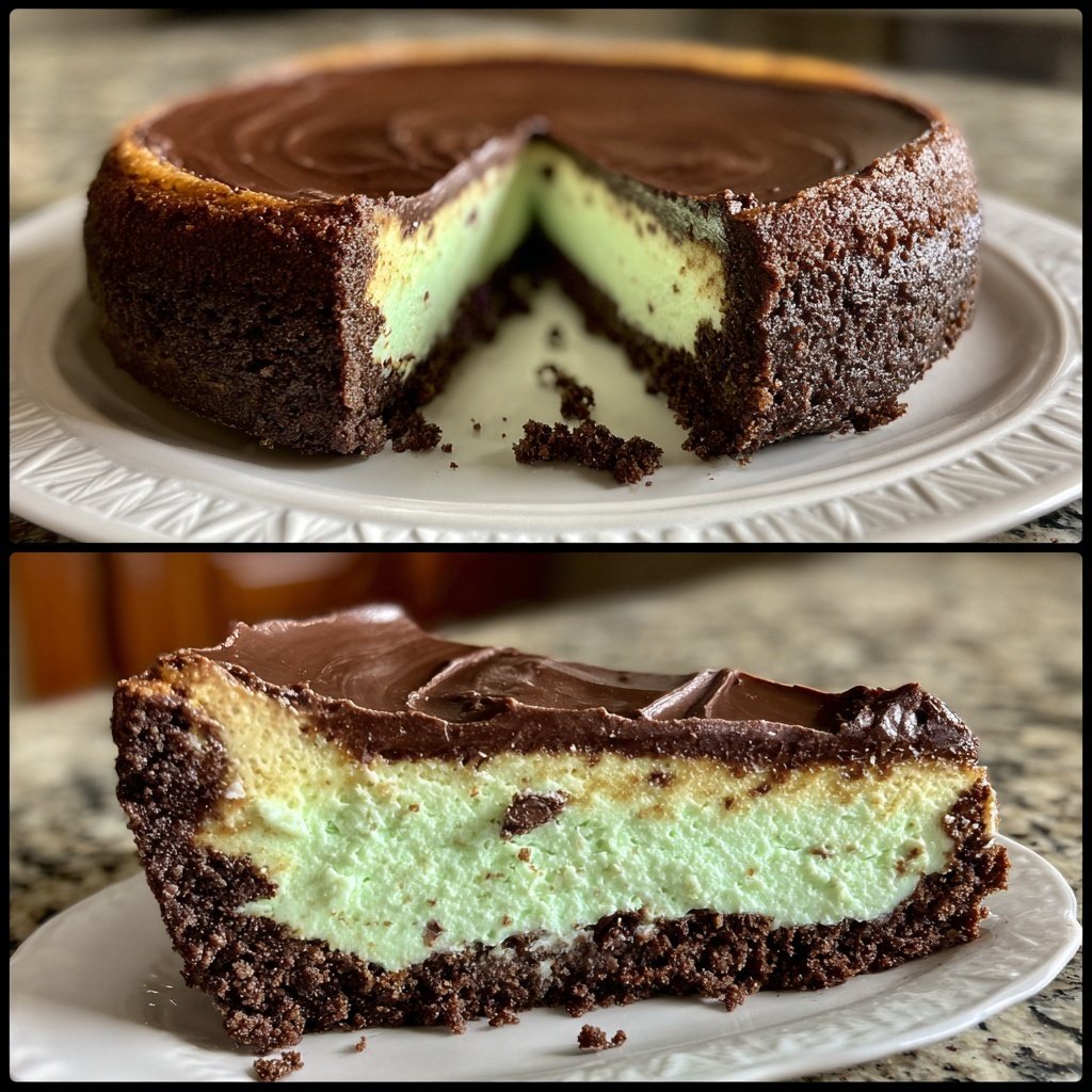 Pfefferminz Käsekuchen mit Schokolade Kruste