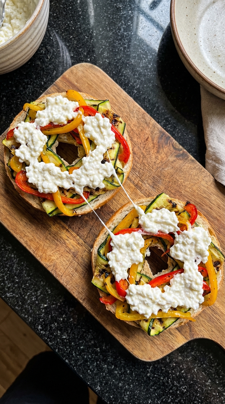 Gegrillte Gemüse Hüttenkäse Bagels​