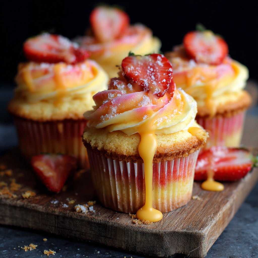Mango Strawberry Sunset Cupcakes