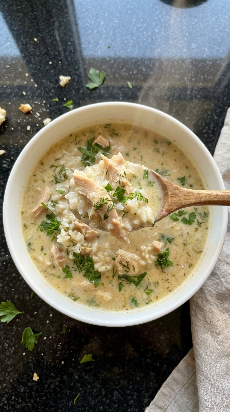 Cremige Hähnchen Reis Suppe