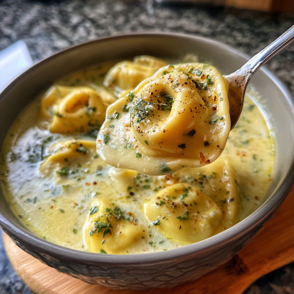 Tortellini Suppe Käsig zartes Teigwaren