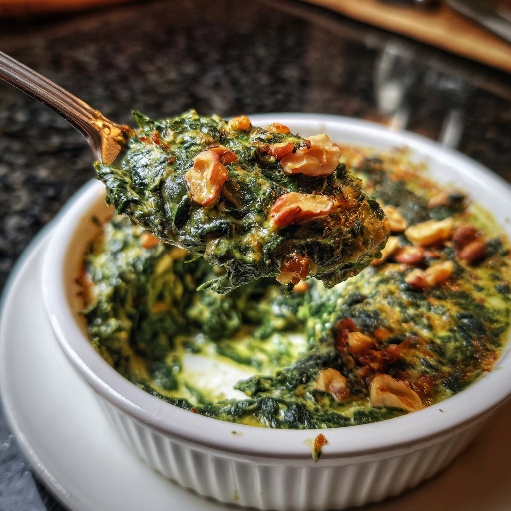 Cremiger Spinat mit Muskatnuss Topping