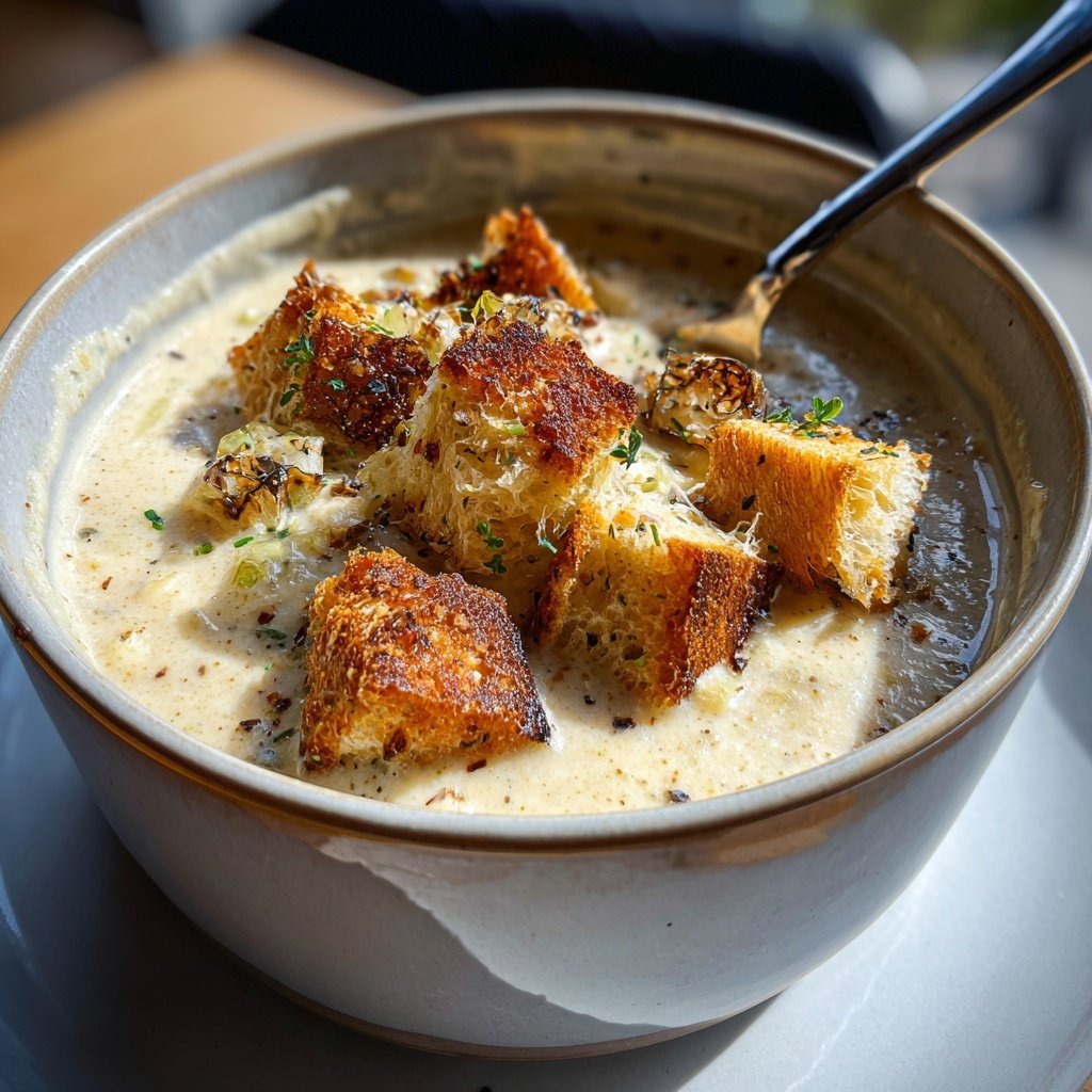 Lauch Rahm Suppe mit Croutons